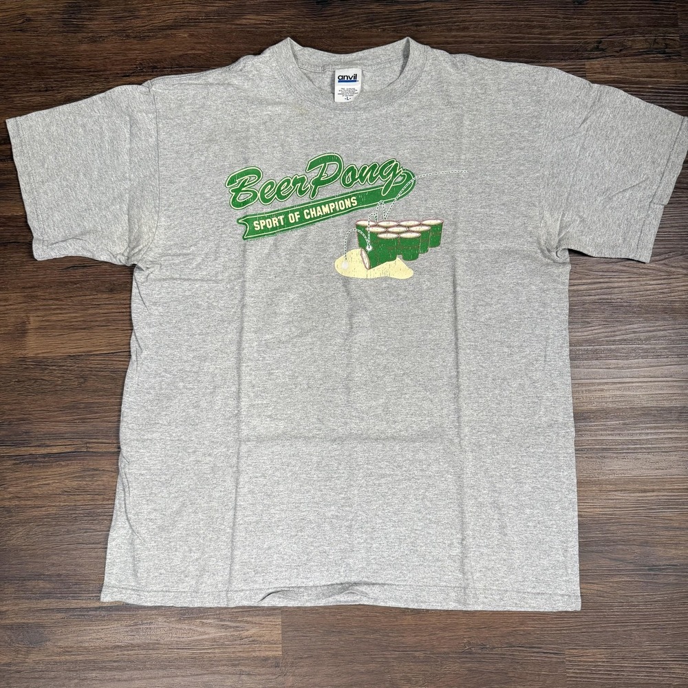 Beer Pong‎ Shirt Mens Large Gray Sport of Champions Party Game Graphic Tee